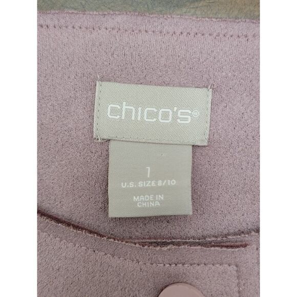 Chico's Faux Scuba Suede Jacket Lavender Button Down W Pocket Soft Size 1 (8/10) - Picture 7 of 10